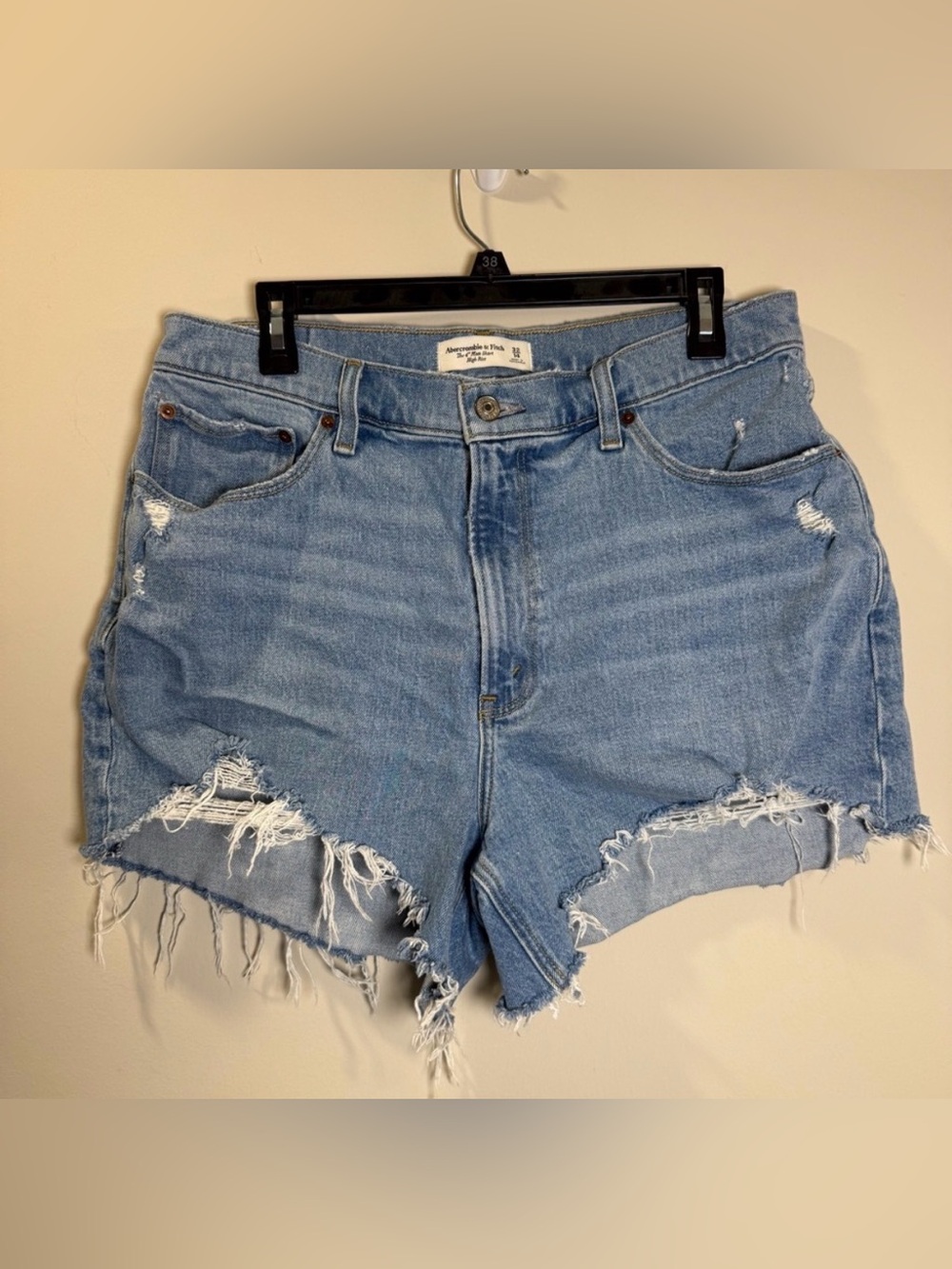 Abercrombie & Fitch Light Blue Distressed High-Rise Jean Shorts 32/14